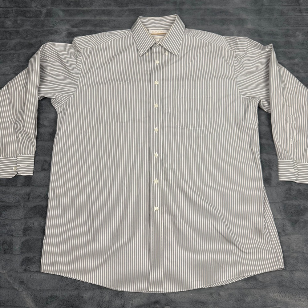 Roundtree & Yorke Gold Label Mens 16.5 33 Gray Striped Non-Iron Dress Shirt